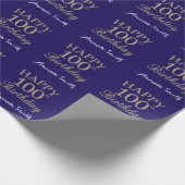 Happy 100th Birthday Gold Glitter en Navy Blue Cadeaupapier (Hoek)