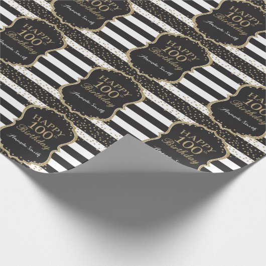 Happy 100th Birthday Gold Glitter Wrapping Paper Cadeaupapier (Hoek)
