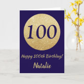Happy 100th Birthday Navy Blue en Gold Glitter Kaart (Gele Bloem)