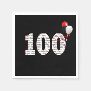 Happy 100th Birthday op Black Napkins Servet
