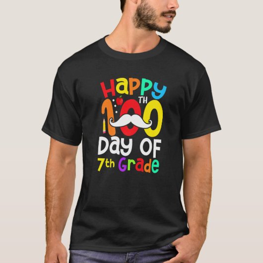 Happy 100th Day Of 7th Grade Mustache Teacher Stud T-shirt (Voorkant)