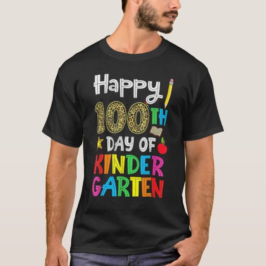 Happy 100th Day Of Kindergarten Leopard Print Teac T-shirt (Voorkant)