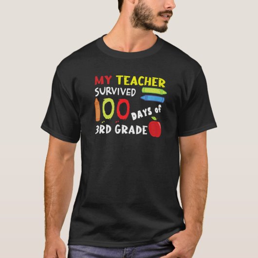Happy 100th Day Teacher Survived 3rd Grade 100 Day T-shirt (Voorkant)