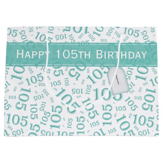 Happy 105th Birthday Blauwgroen Random Number Patt Groot Cadeauzakje (Voorkant)