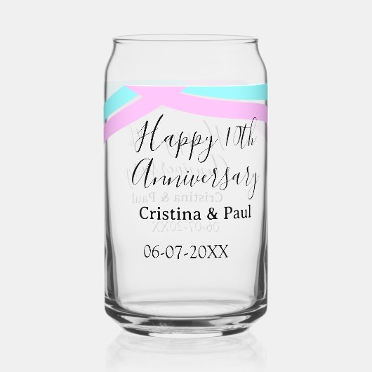 Happy 10th anniversary simple minimal wedding name blikvorm glas (Voorkant)