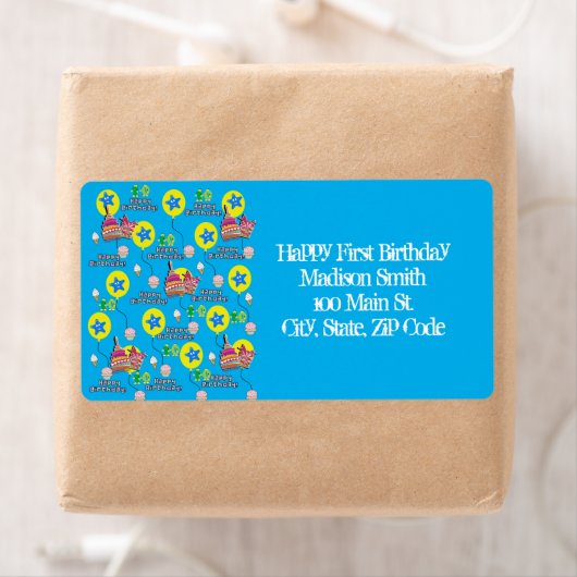 Happy 10th Birthday Adresetiketten, blauw Etiket (Insitu)