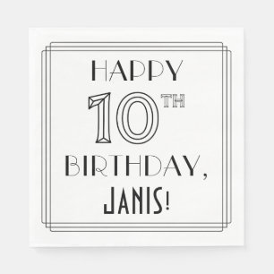 HAPPY 10th BIRTHDAY; Art Deco Style; aangepaste na Servet