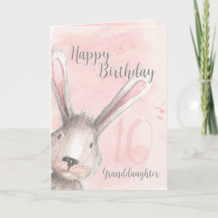 Happy 10th Birthday Granddochter Waterverf Bunny Kaart