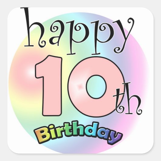 Happy 10th Birthday (roze) Vierkante Sticker (Voorkant)