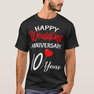 Happy 10th Wedding Jubileum Heart Hem Haar Coupl T-shirt