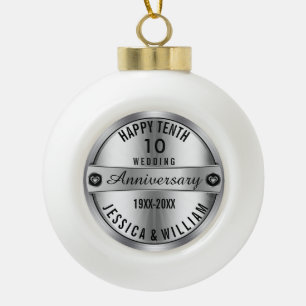 Happy 10th Wedding Jubileum Silver & Diamonds Keramische Bal Ornament