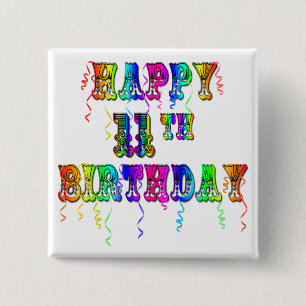 Happy 11th Birthday Balloons Button
