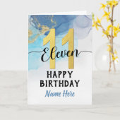 Happy 11th Birthday Waterverf Blue & Gold Boy Kaart (Gele Bloem)