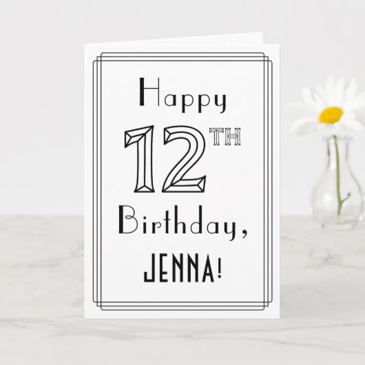 Happy 12th Birthday, Art Deco Style met aangepaste Kaart (Kleine Plant)
