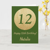 Happy 12th Birthday Green en Gold Glitter Kaart (Gele Bloem)