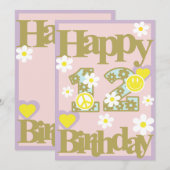 Happy 12th Birthday – Meisjes Kaart met bloemen (Voorkant / Achterkant)