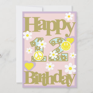 Happy 12th Birthday – Meisjes Kaart met bloemen