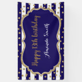 Happy 13th Birthday Banner Navy Blue Gold Glitter (Verticaal)