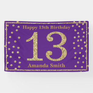 Happy 13th Birthday Banner Paarse en Gold Glitter