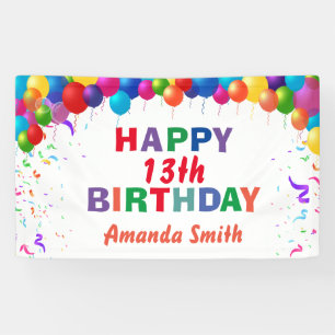 Happy 13th Birthday Colorful Balloons White Spandoek