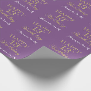 Happy 13th Birthday Gold Glitter en Paars Cadeaupapier