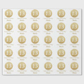 Happy 13th Birthday Gold Glitter en White Cadeaupapier (Vlak)