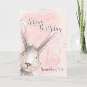 Happy 13th Birthday Granddochter Waterverf Bunny Kaart