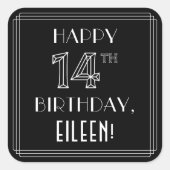 HAPPY 14th BIRTHDAY; Art Deco Style; aangepaste na Vierkante Sticker (Voorkant)