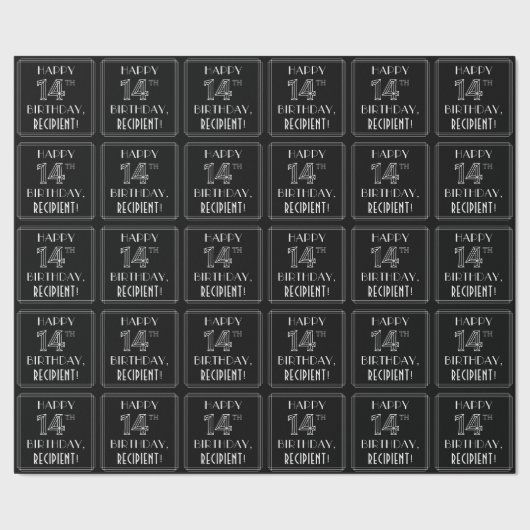 HAPPY 14TH BIRTHDAY; Art Deco Style met aangepaste Cadeaupapier (Zoom)