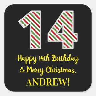 Happy 14th Birthday & Merry Kerstmis, aangepaste n Vierkante Sticker