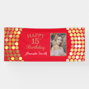 Happy 15th Birthday Banner Red en Gold Photo