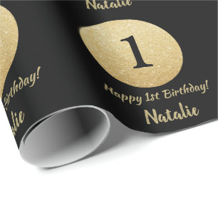 Happy 15th Birthday Black en Gold Glitter Cadeaupapier