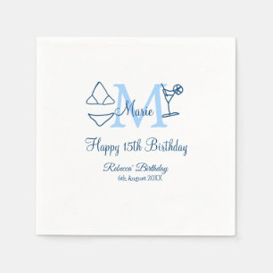 Happy 15th Birthday blue voeg naam monogram bikini Servet