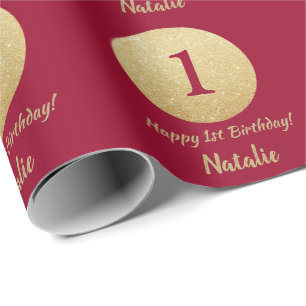 Happy 15th Birthday Burgundy Red en Gold Glitter Cadeaupapier