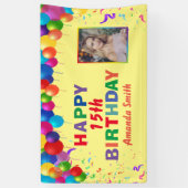 Happy 15th Birthday Colorful Balloons Yellow Spandoek (Verticaal)