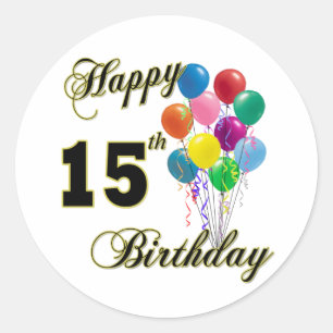 Happy 15th Birthday Gifts en Birthday Apparel Ronde Sticker