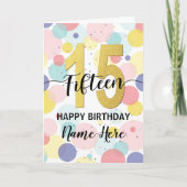 Happy 15th Birthday Pastel Rainbow en Gold Girl Kaart (Voorkant)