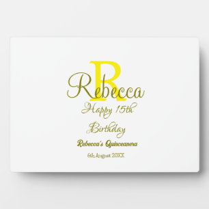 Happy 15th Birthday yellow naam toevoegen monogram Fotoplaat