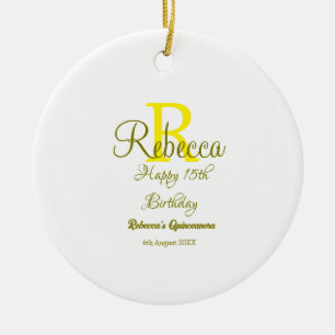 Happy 15th Birthday yellow naam toevoegen monogram Keramisch Ornament