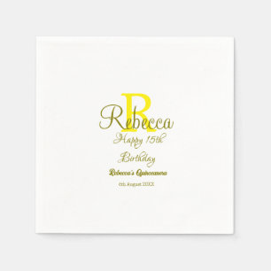Happy 15th Birthday yellow naam toevoegen monogram Servet