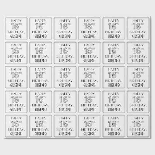 HAPPY 16th BIRTHDAY; Art Deco Style; aangepaste na Cadeaupapier (Vlak)