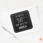 HAPPY 16th BIRTHDAY; Art Deco Style; aangepaste na Vierkante Sticker (Envelop)