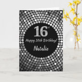 Happy 16th Birthday Black en Silver Glitter Card Kaart (Gele Bloem)