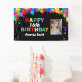 Happy 16th Birthday Colorful Balloons Confetti Spandoek (Insitu)