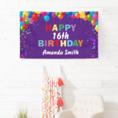 Happy 16th Birthday Colorful Balloons Paars Spandoek (Insitu)