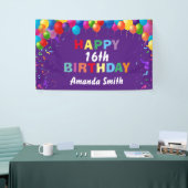 Happy 16th Birthday Colorful Balloons Paars Spandoek (Beurs)