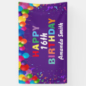 Happy 16th Birthday Colorful Balloons Paars Spandoek (Verticaal)