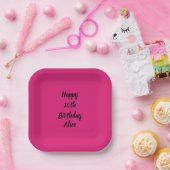 Happy 16th Birthday Custom Name Girly Pink Black Papieren Bordje (Feest)