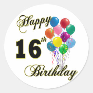 Happy 16th Birthday Gifts en Birthday Apparel Ronde Sticker