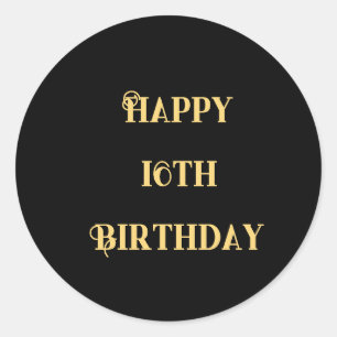 Happy 16th Birthday Gold Black Sixteen Custom Age Ronde Sticker